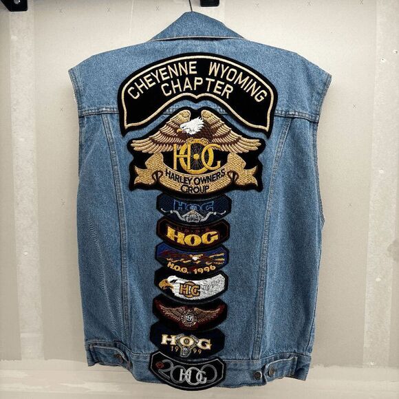 Vintage Wrangler Hero Denim Vest Harley HOG Patches & Pins 1993-2000 Womens M - Picture 4 of 8